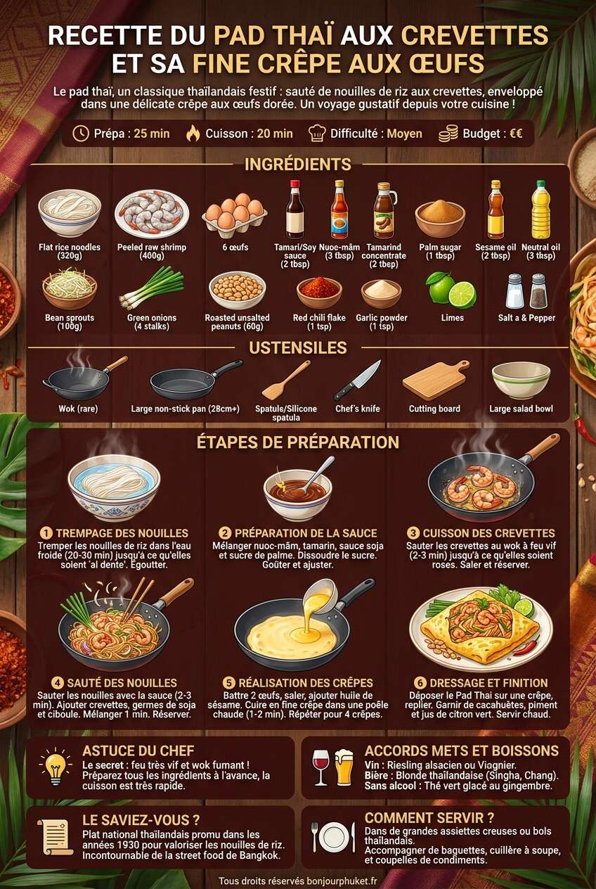 Fiche recette Recette du pad tha&iuml; aux crevettes et sa fine cr&ecirc;pe aux &oelig;ufs