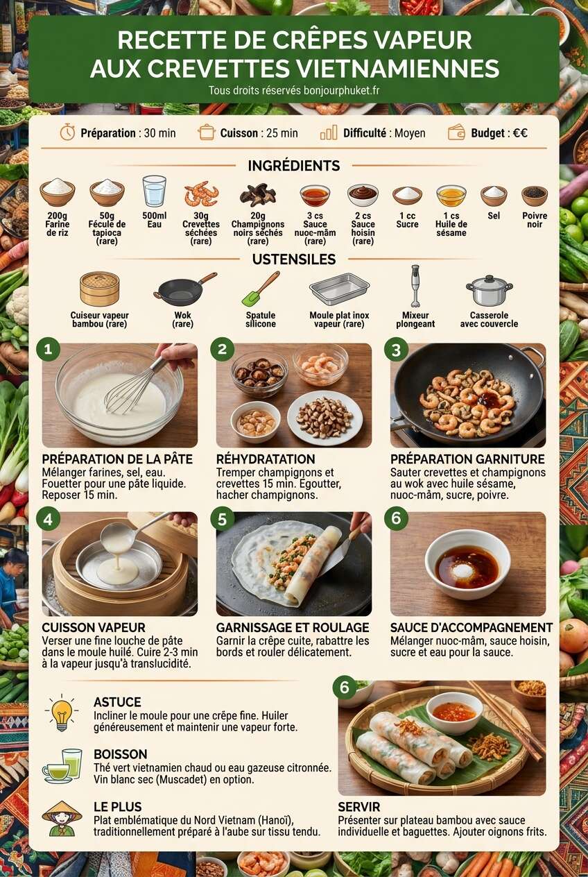 Fiche recette Recette de cr&ecirc;pes vapeur aux crevettes vietnamiennes