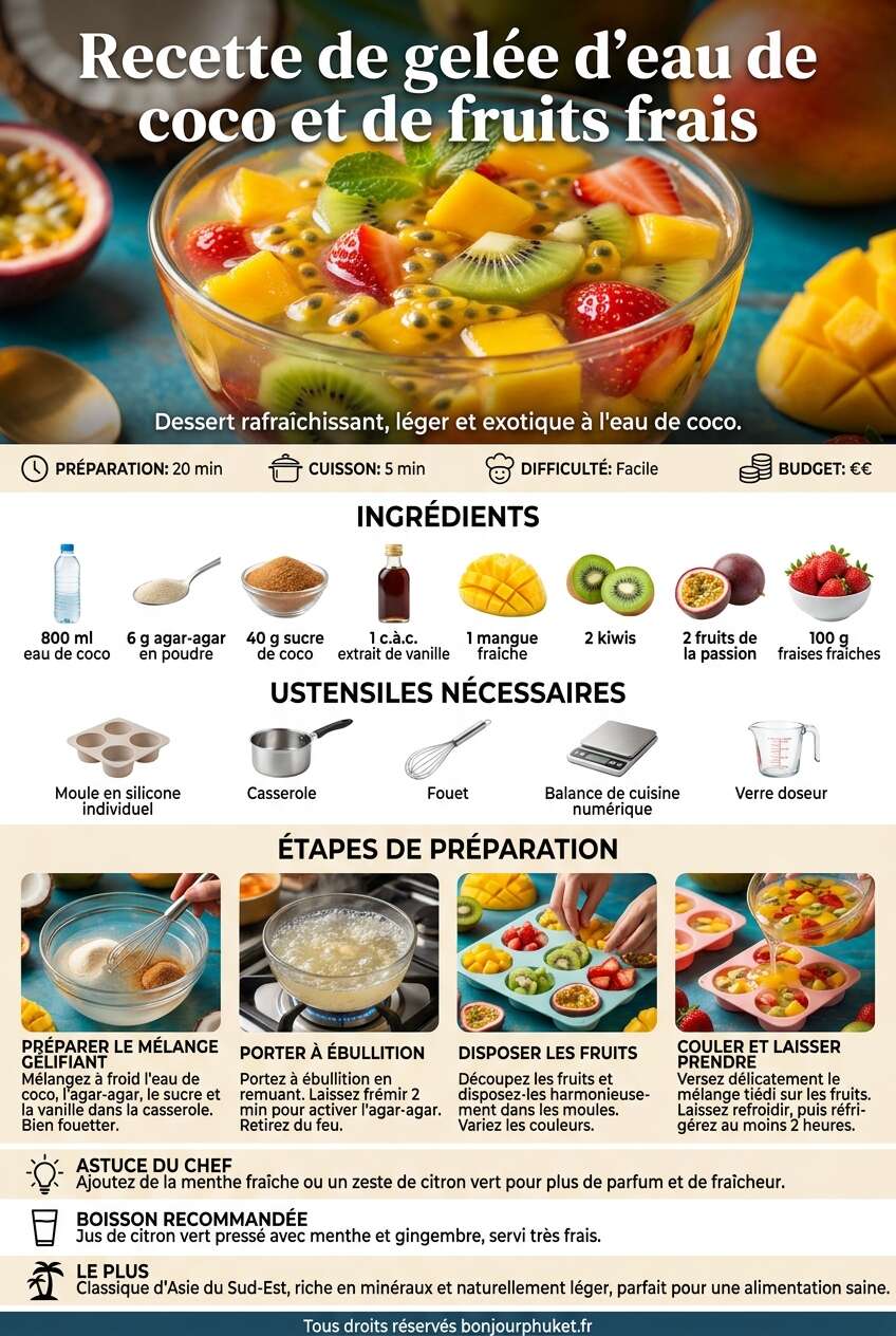 Fiche recette Recette de gel&eacute;e d'eau de coco et de fruits frais