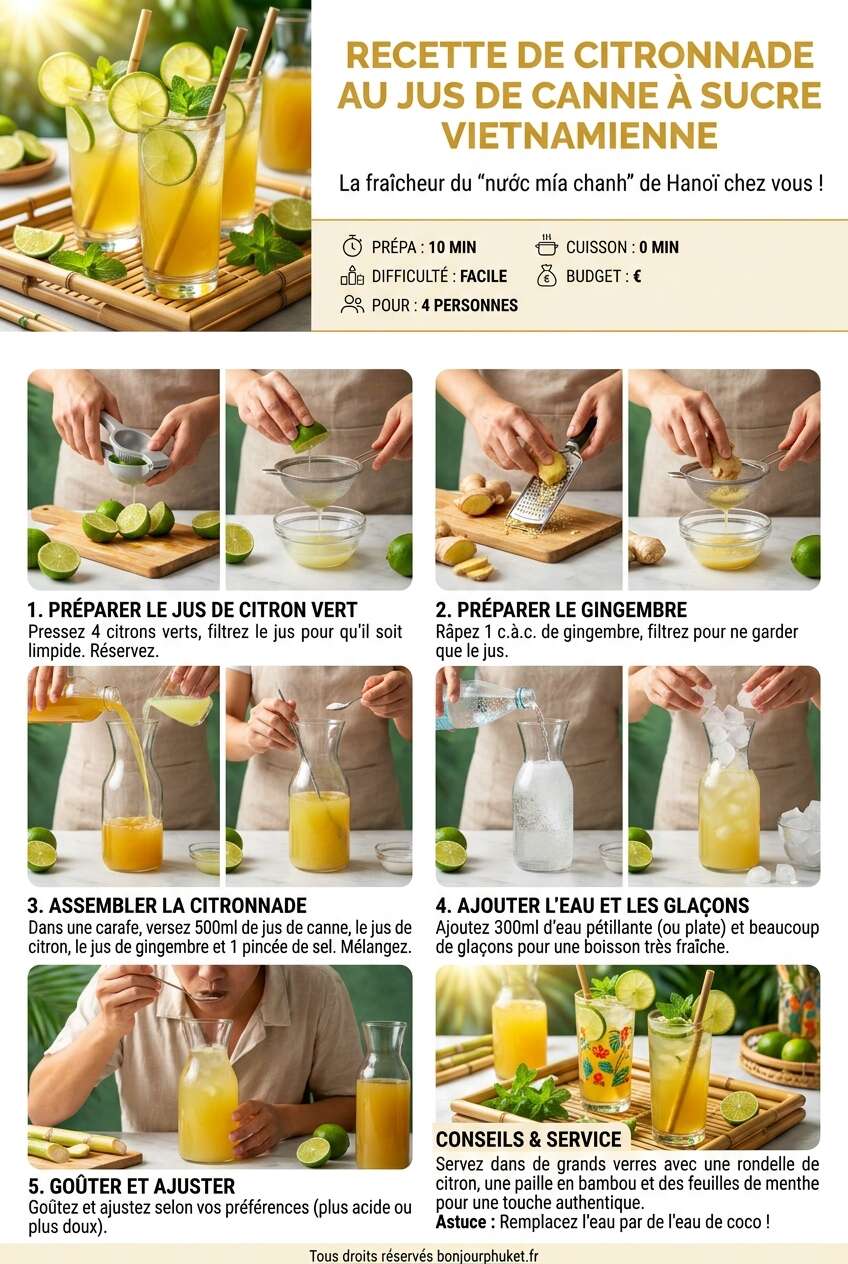 Fiche recette Recette de citronnade au jus de canne &agrave; sucre vietnamienne