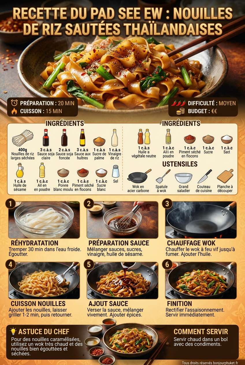 Fiche recette Recette du pad see ew : nouilles de riz saut&eacute;es tha&iuml;landaises