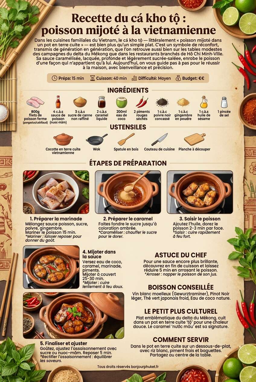 Fiche recette Recette du c&aacute; kho tộ : poisson mijot&eacute; &agrave; la vietnamienne