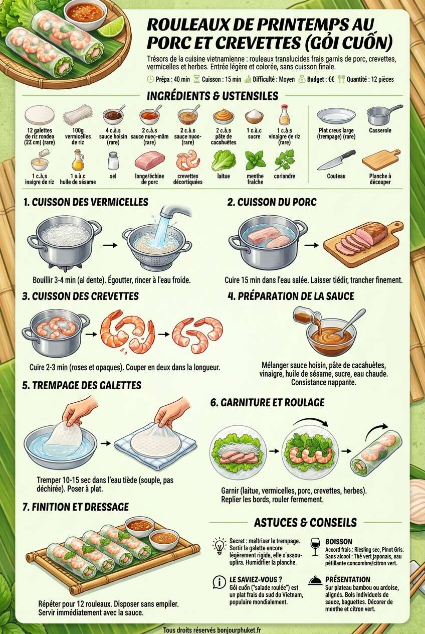 Fiche recette Recette de rouleaux de printemps au porc et crevettes (gỏi cuốn)