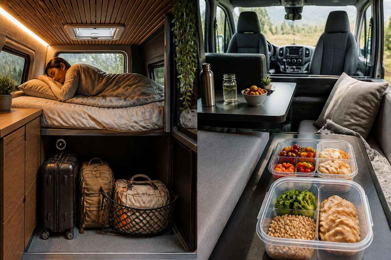 Confort et logistique sur les longs trajets: dormir, manger, g&eacute;rer les bagages