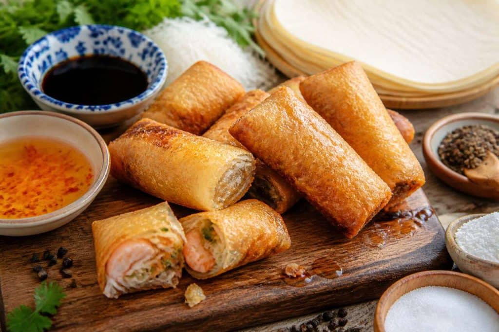 Recette de rouleaux de printemps frits aux crevettes et légumes
