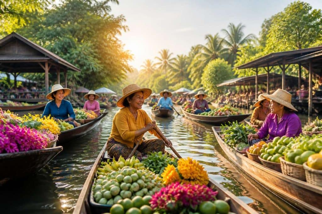 Tha Kha floating market : un marché flottant matinal et local