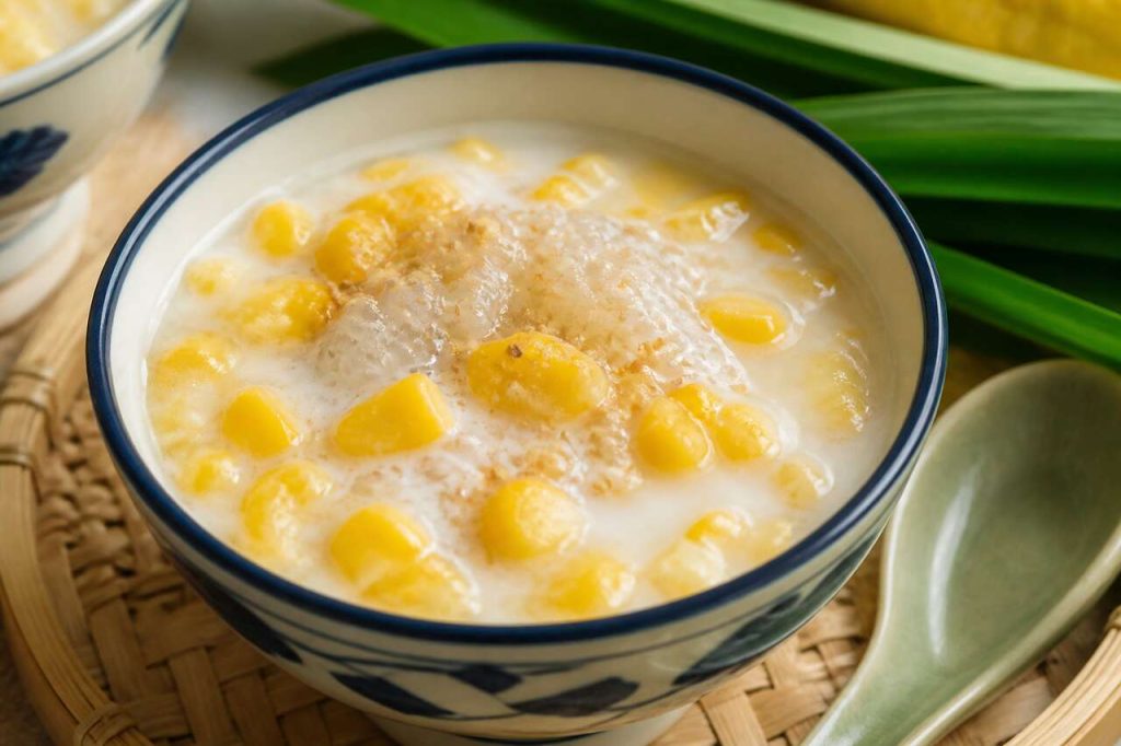 Recette du chè bắp : dessert vietnamien au lait de coco et au maïs