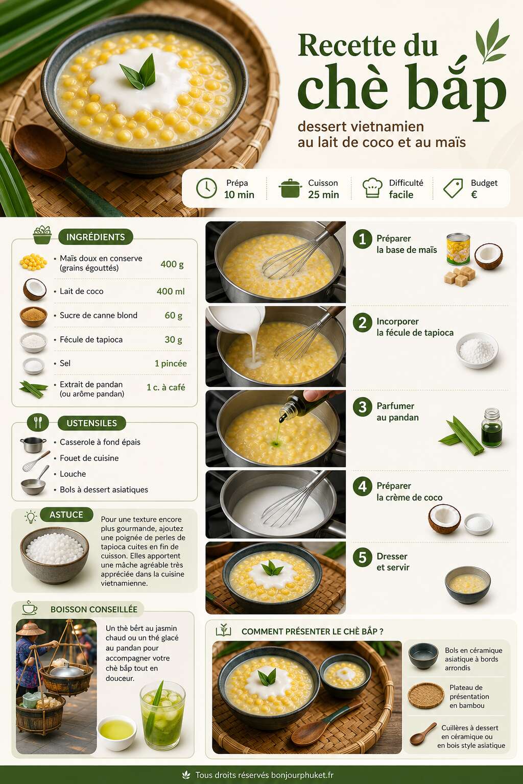 Fiche recette Recette du ch&egrave; bắp : dessert vietnamien au lait de coco et au ma&iuml;s