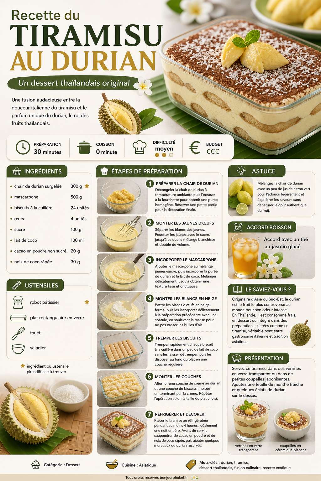 Fiche recette Recette du tiramisu au durian : un dessert thaïlandais original Fiche recette Recette du tiramisu au durian : un dessert thaïlandais original