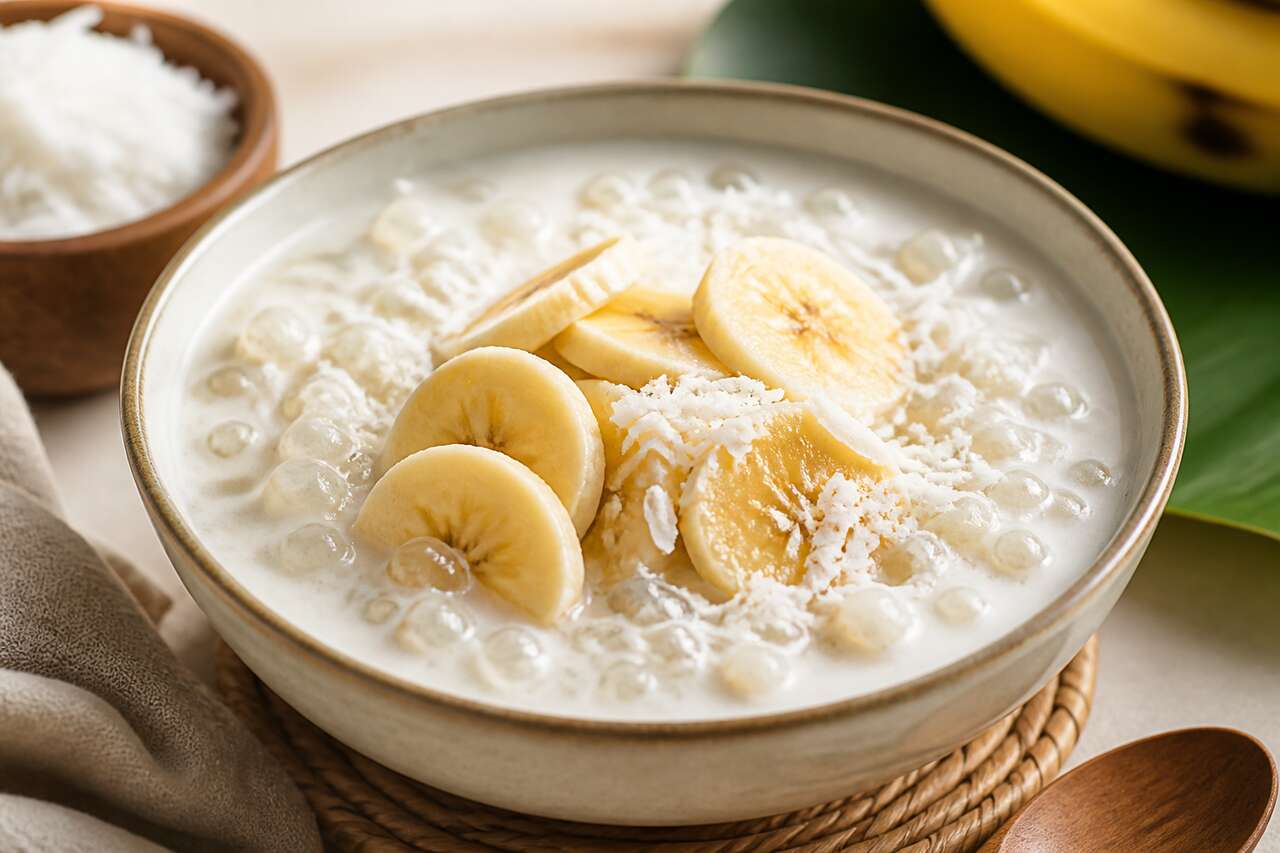 Recette de la crème de coco à la banane et billes de tapioca