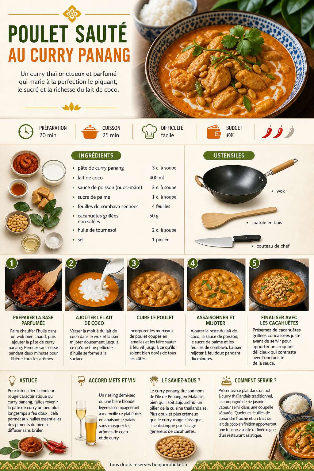 Fiche recette Recette du poulet saut&eacute; au curry panang