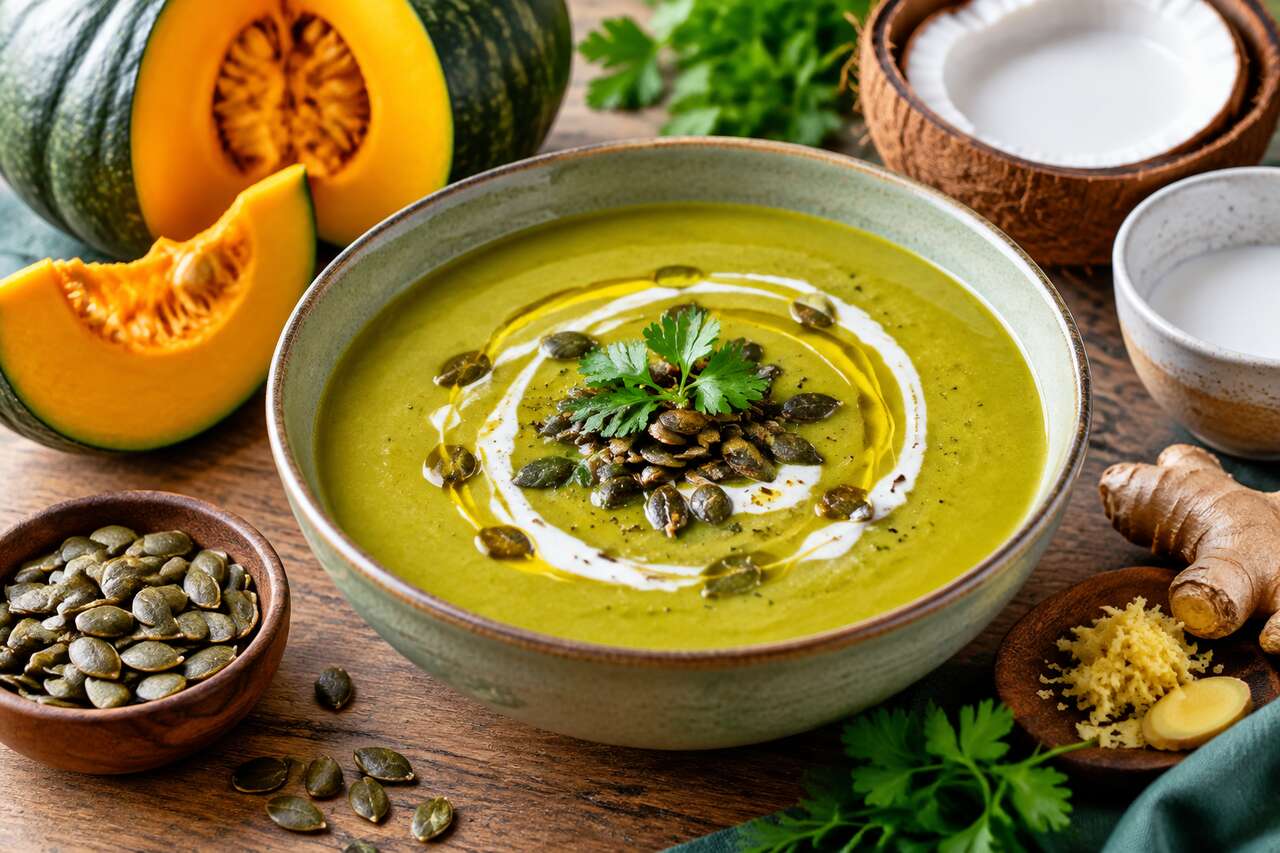 Recette du velouté de potimarron vert au lait de coco