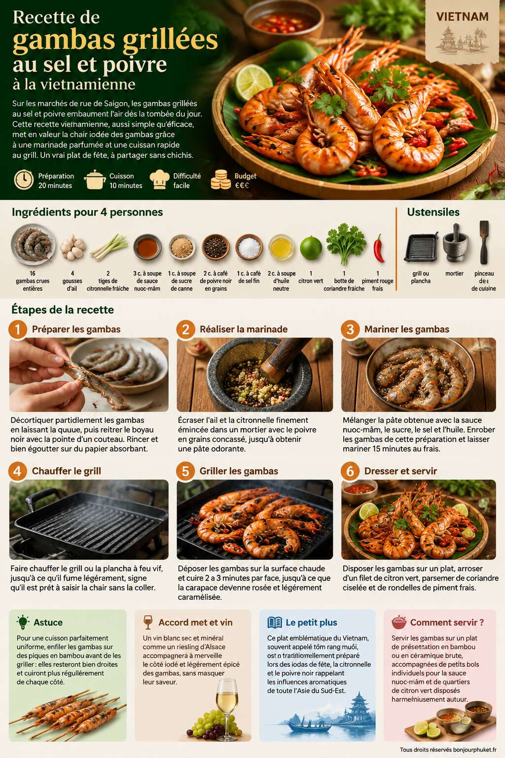 Fiche recette Recette de gambas grill&eacute;es au sel et poivre &agrave; la vietnamienne