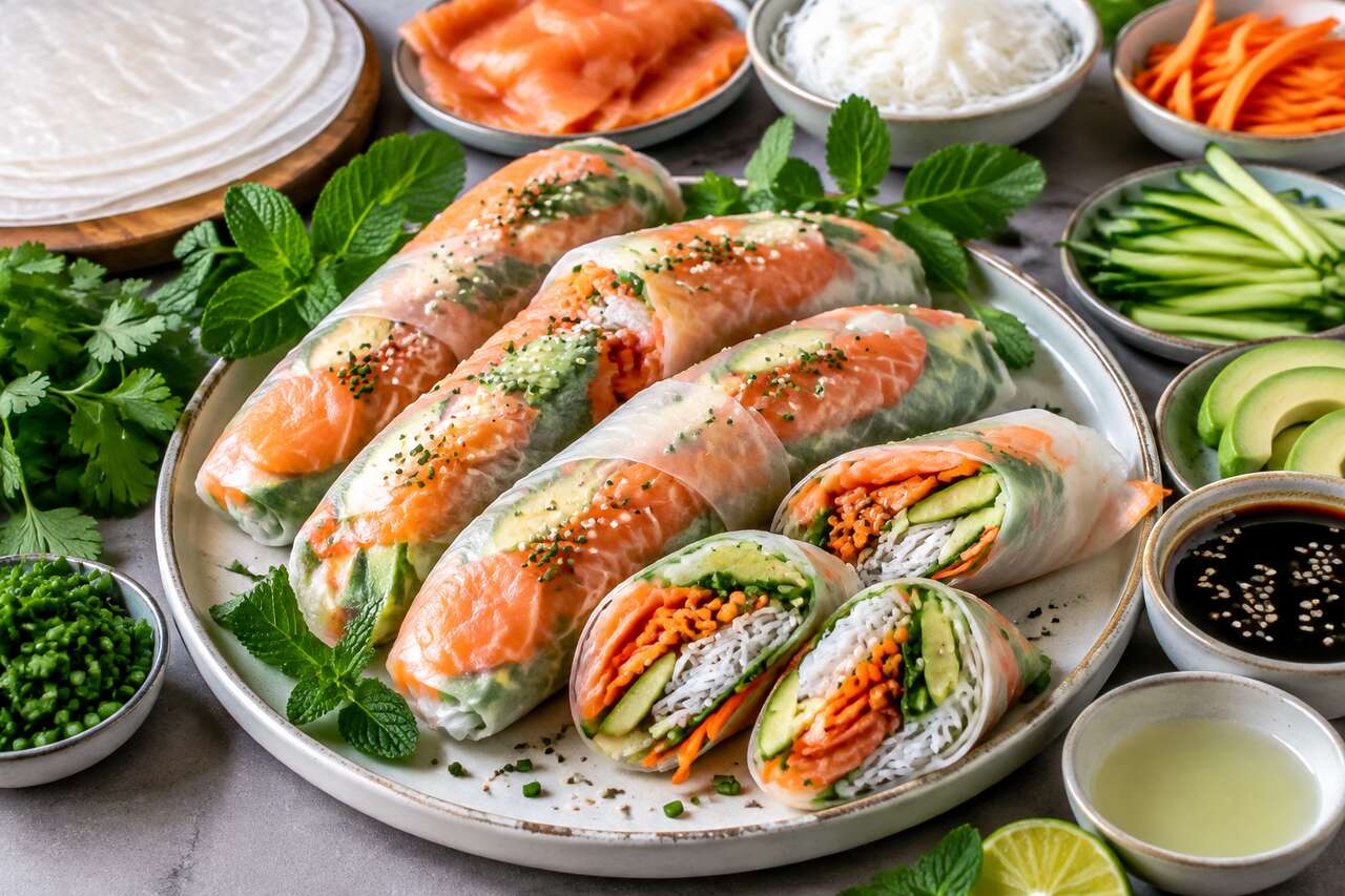 Recette de rouleaux de printemps au saumon fumé