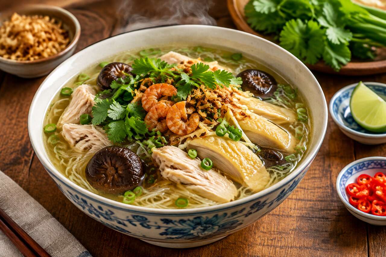 Recette de soupe de vermicelles de canna au poulet (miến gà)