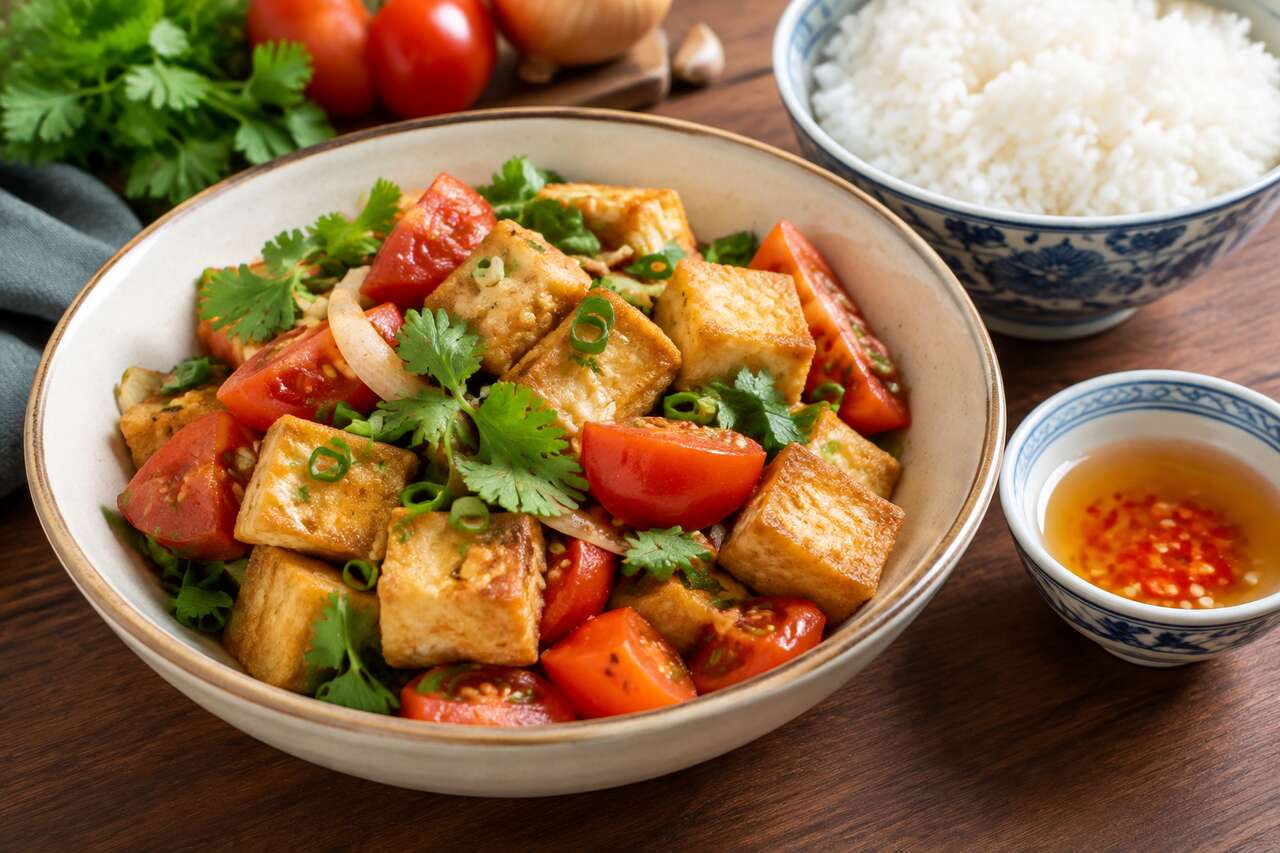 Recette du tofu frit aux tomates à la vietnamienne