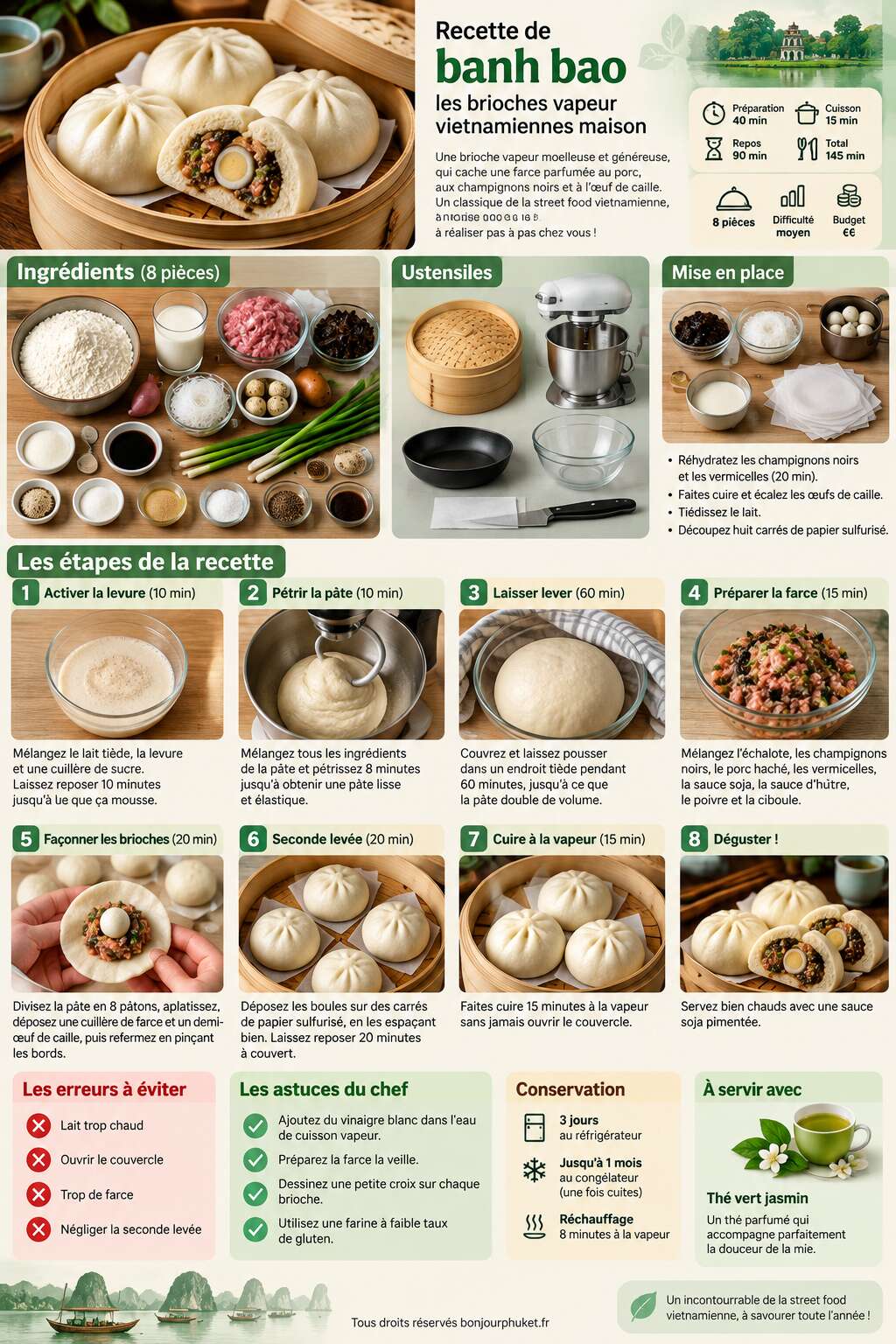 Fiche recette Recette de banh bao : les brioches vapeur vietnamiennes maison