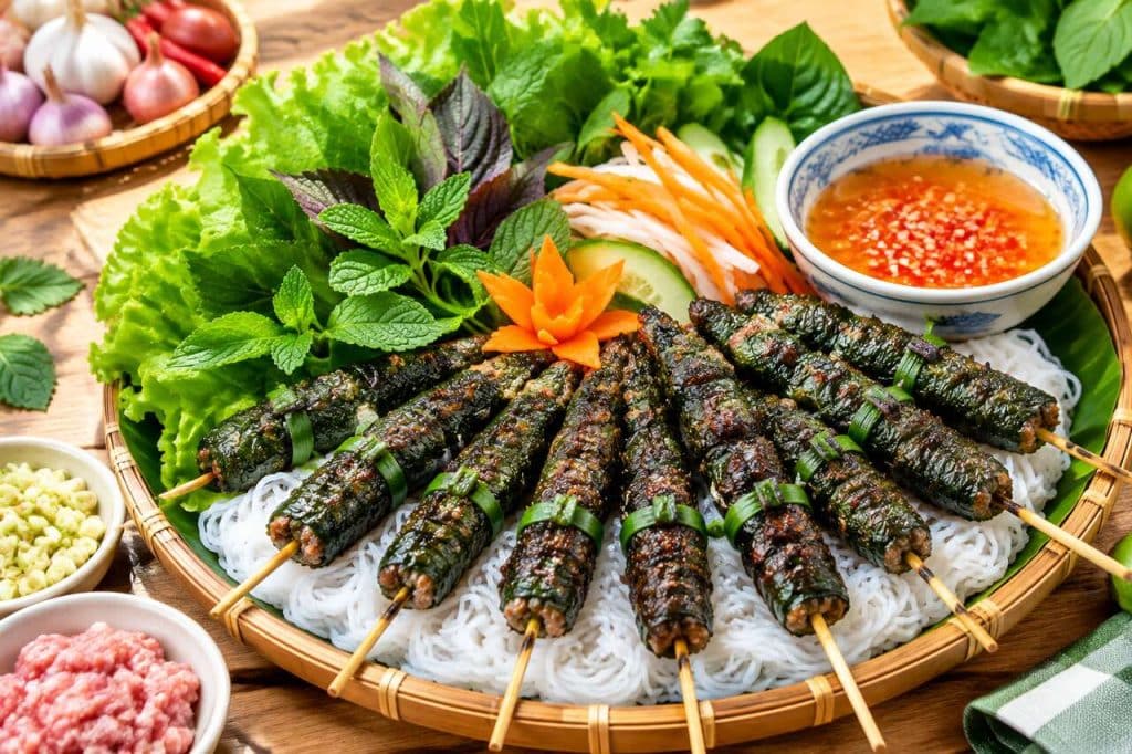 Recette de brochettes de bœuf aux feuilles la lot (bò lá lốt)