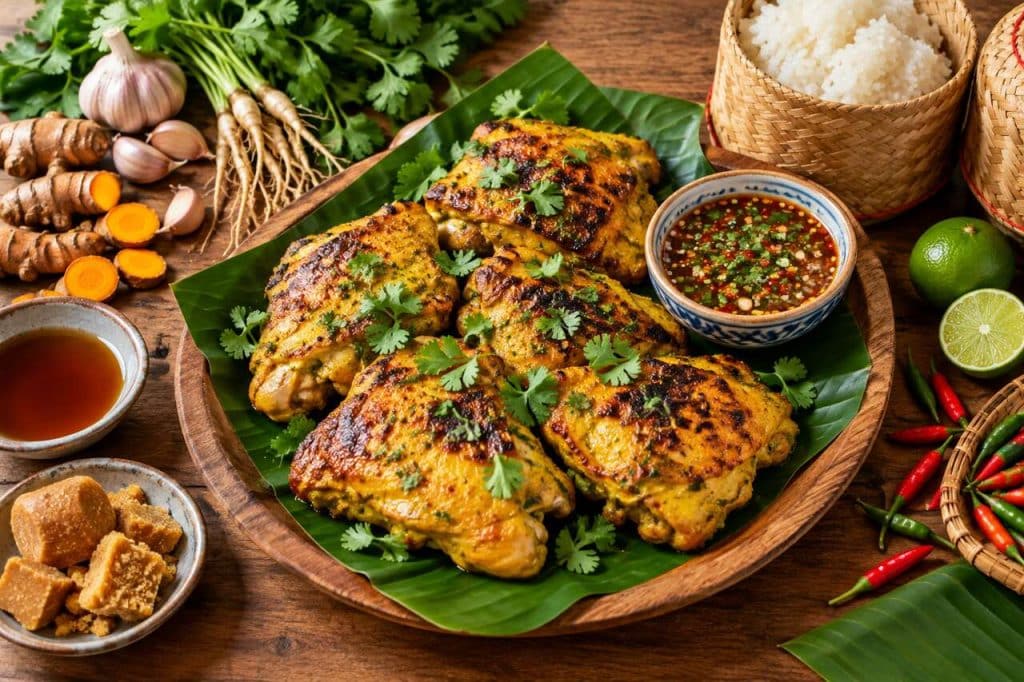 Recette du poulet thaï grillé au curcuma (gai ka min)