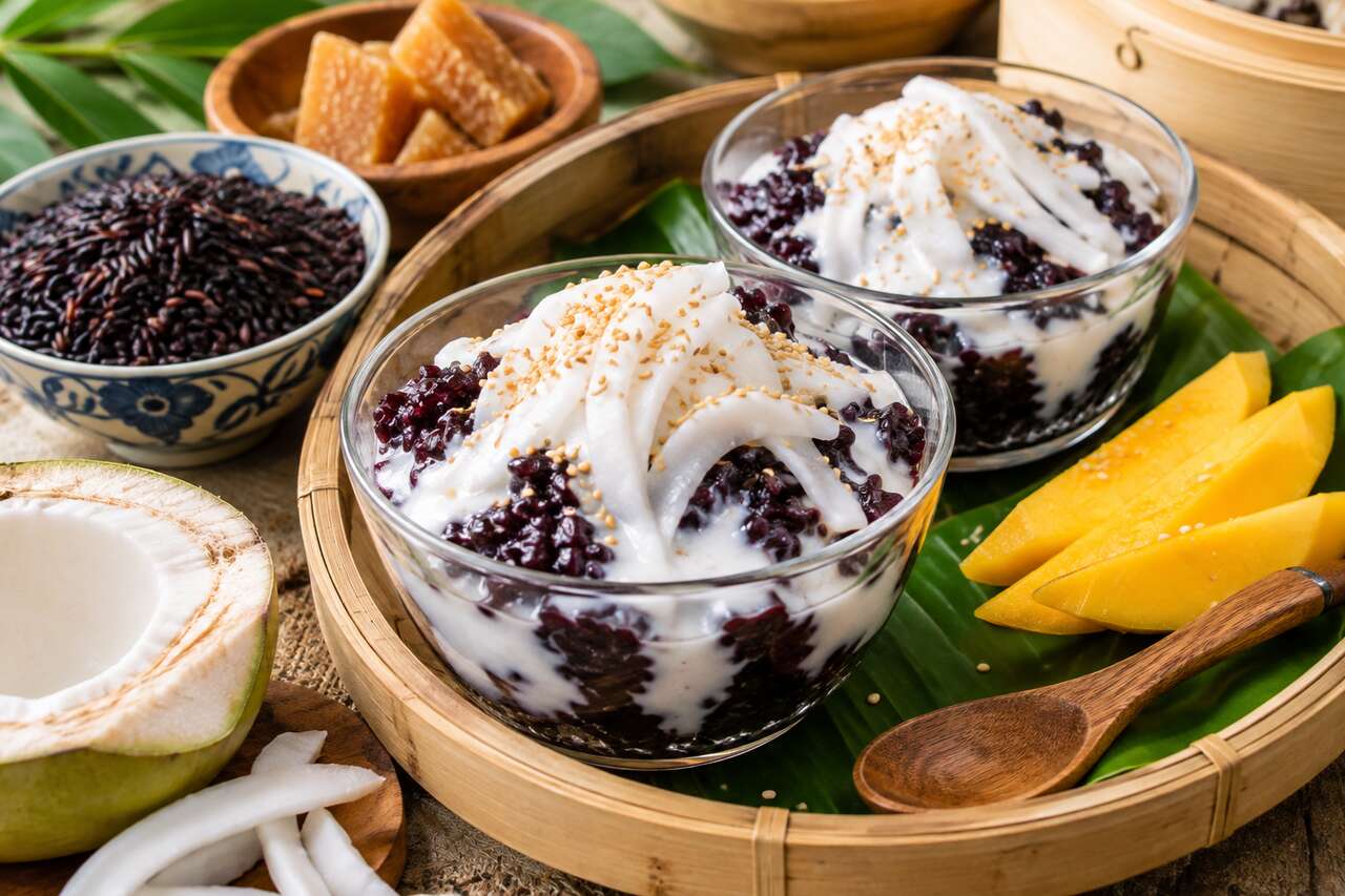 Recette de riz gluant noir à la noix de coco jeune