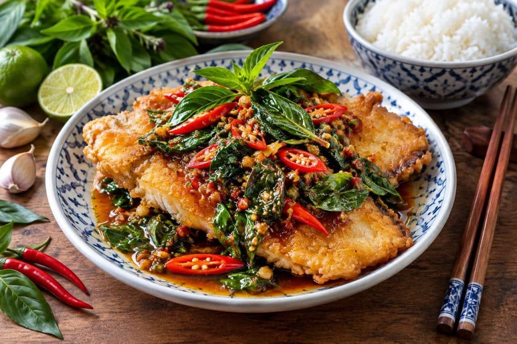 Recette du pad cha pla : poisson frit à la sauce épicée thaï