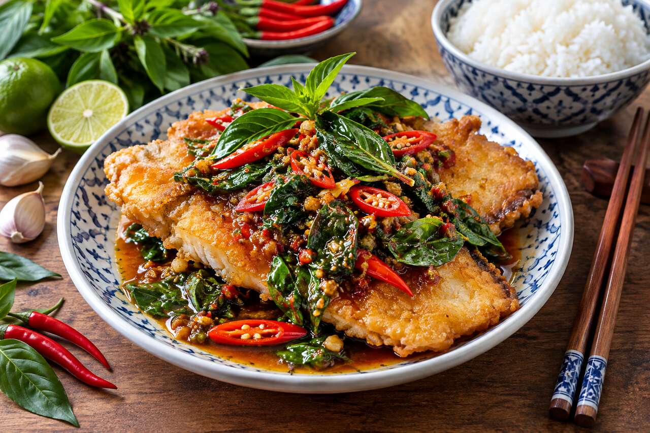 Recette du pad cha pla : poisson frit à la sauce épicée thaï